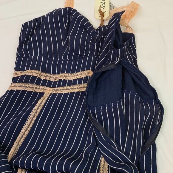 Cleobella Maxi Lace Inset Bodice Striped Dress S Navy Blue 56" - Picture 6 of 8